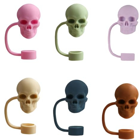 Set of 6 Decorative Straw Plug Creative Lid Protectors Skull Shaped Straw Stoppers Colorful Coffee Cup Straw Decorations