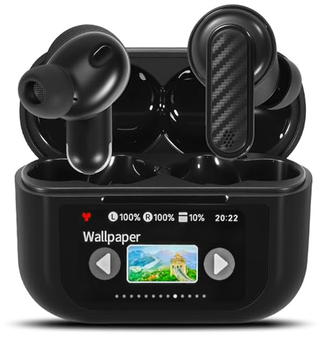 Bluetooth Kopfhörer, 2025 Neue Kopfhörer Kabellos mit Touchscreen, Bluetooth 5.4, ANC+ENC Noise Cancelling, In-Ear Buds mit Bildschirm, 3D Stereo Wireless Earbud, Hi-Fi Stereo & Touch-Steuerung, Black