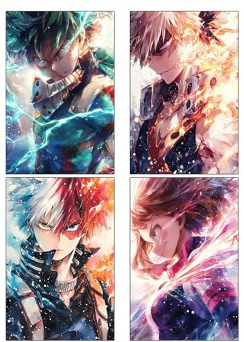 Generisch 4-teiliges Anime-Poster My Hero Academia Poster,MHA ungerahmt, 20,3 x 30,5 cm,Izuku Midoriya,Bakugō Katsuki,OCHACO URARAKA,Shoto Todoro