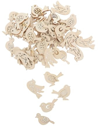 100 Stück Holzvogel Anhänger, Unbehandelt, Vogelscheiben | Naturholz, Glatt Geschliffen und Leicht zum Aufhängen, Beige, Rustikaler Stil, 100stücke für Kunstkurs