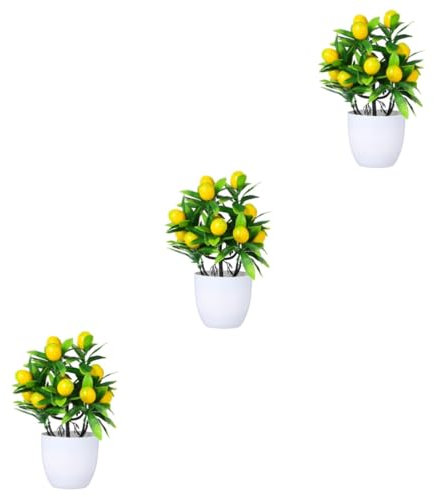 ERINGOGO 3 Stück Mini Zitronenbaumtopfpflanze künstlich Mini-Zitronenbaum im Topf Büro Zitronendekor Zwerg Simulation Pflanzenbonsai Simulation Einer Bonsai-Pflanze Plastik