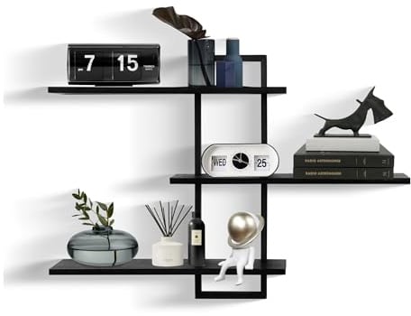 3-stöckige Wandregale,dekoratives schwebendes Regal für die Wand,Pflanzen- und Fotoregal zur Aufbewahrung und Präsentation,Holzregal für Wohnzimmer,Schlafzimmer,Home-Office-Dekor,groß,57cm,schwarz