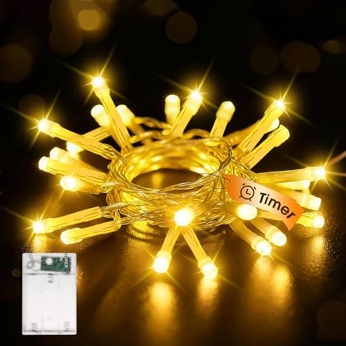 EvaStary Fairy Lights Battery Operated with Timer, 3M Warm White String Lights Battery Powered, Christmas Decoration Lights for Indoor Bedroom Wedding Party Decorations