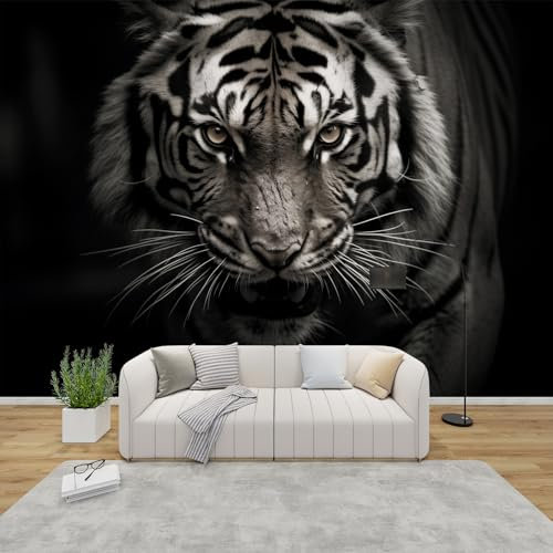 GEDAEUBA Papier Peint Panoramique Tigre, Papier Peint Intissé Motif 3D Animaux, Tapisserie Panoramique Salon, Décoration Murale Chambre, 350x256 cm