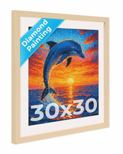 PHOTOLINI Bilderrahmen 30x30 Diamond Painting Rahmen, Natur, Bilderrahmen für Diamond Painting 30 x 30 mit passendem Passepartout, quadratischer Rahmen mit bruchsicherem Acrylglas zum Aufhängen