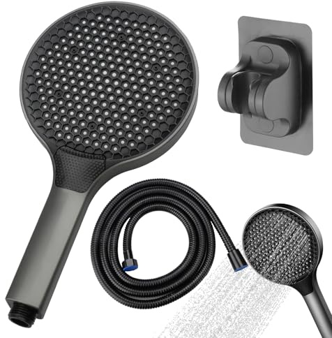 Inodiref 15CM Large High Pressure Shower Head with 3 Spray Modes Powerful Shower Heads Turbocharged Design Handheld Honeycomb Design with 1.5m Hose and Bracket for Low Water Pressure(Grey)