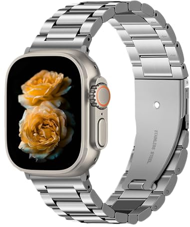 Correa de Acero Inoxidable Compatible with Apple Watch para (38/40/41/42/44/45/46/49mm) – Cierre de Mariposa de Doble Botón para iWatch Ultra3/2/1 SE3/2/1 Series11/10/9/8/7/6/5/4/3/2/1, Plata