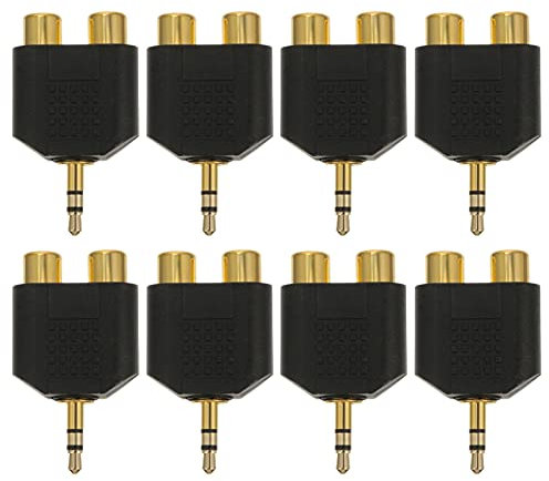 SHOWERORO 8pcs Alloy Audio Adapter Male to Dual Female Connector Splitter for Home Stereo System