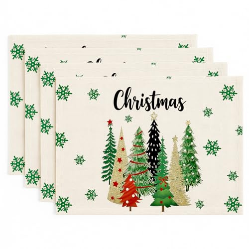 Vorysum Weihnachten Platzsets 4er Set, 32x45 cm Winter Weihnachtsbaum Tischsets Abwaschbar Karomuster Weihnachtsdekoration Urlaub Bankett Tischsets Platzdeckchen Küche Party Deko