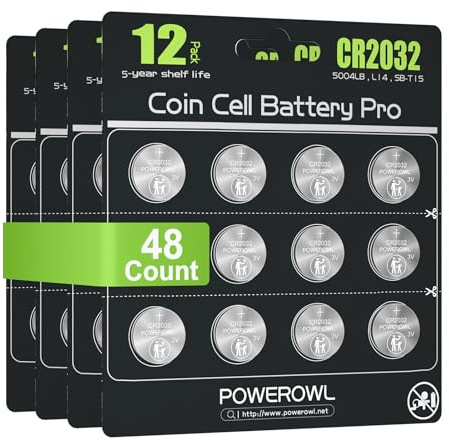POWEROWL -Pack of 48 CR2032 3V Lithium Coin Button Cell Batteries - Baby Secure Packaging