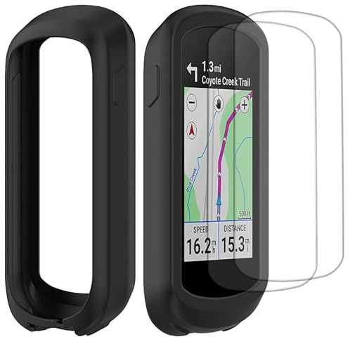 Buoluoioir Hülle für Garmin Edge Explore 2 + 2 Schutzfolien, Weiche Silikonhülle Stoßfest für GPS Fahrradcomputer Radfahren Tourenfahrten, Vollständiger Gehäuseschutz für Garmin Edge Explore 2,Schwarz