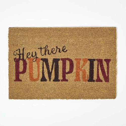 HOMESCAPES Coir Doormats, Autumn Door Mats Outdoor, Non Slip PVC Backing, Durable Heavy Duty Dirt-Trapper, Welcome Mat Indoor Outdoors Use for Home Front Entryways & Entrances, Hey There Pumpkin