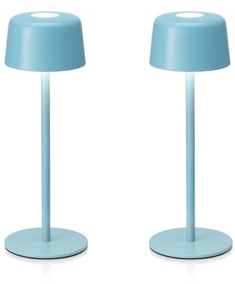 Auraglow Rechargeable Table Lamps Blue Pastel, Touch Dimmable, 2 Pack | Cordless battery powered, 3 brightness levels, USB C fast charge, for bedroom, desk, lounge, garden and patio
