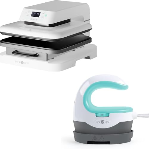 HTVRONT 38cm x 38cm Auto Heat Press Machine White Color + Mini Heat Press Machine Mint Green for Iron on Vinyl, Tshirts, Crafts, Hat, Cap, Pillow