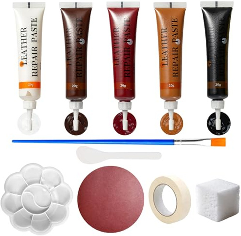 Leder Reparatur Set 5 Stück Weiß Walnuss Schwarz Creme Schokolade Flüssigleder Reparatur Creme Set Mit Mischpalette Für Auto Sofa Geldbörse Gürtel Schuhe Lederfarbe Lederkleber Leder Reparatur