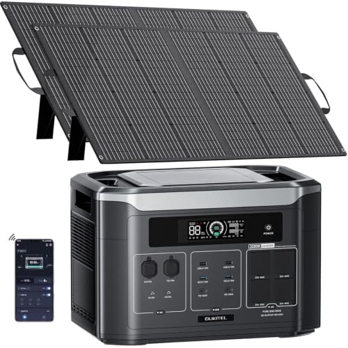 OUKITEL 3200W Generador Solar con 2 Panel 500W, Estacion de Energia Portatil 2048Wh Ampliable hasta 16KWh, Batería LiFePO4, Carga al 80% en 45 min, 16 Puertos, Power Station para Camping, Caravana