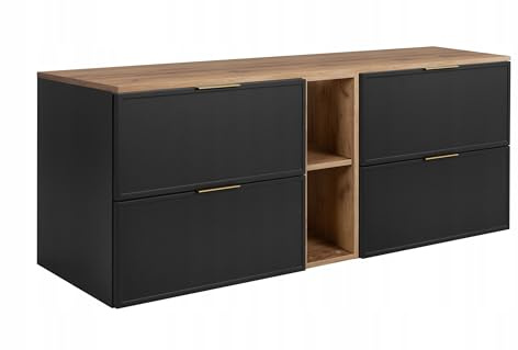 Rodan Moderne Möbel - Schrank Goldene Eiche, Grautöne - Möbelstück - Bastelregal – Bastelplatte 140,6 x 58,6 x 46 cm