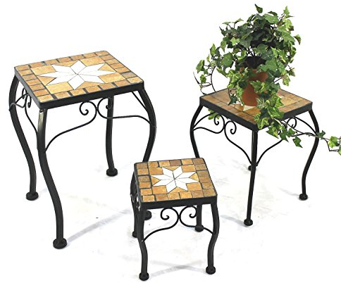 DanDiBo Blumenhocker Mosaik Eckig 3er Set 21, 28, 38 cm Blumenständer 12015 Beistelltisch Pflanzenständer Mosaiktisch Klein