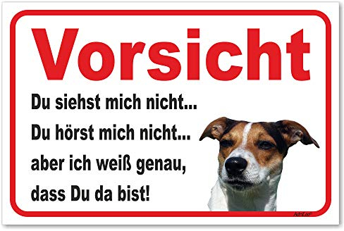 AdriLeo Schild - Vorsicht Jack Russell Terrier - Du siehst mich nicht - (15x20cm) / Achtung Hund Wachhund robust langlebig UV-beständig wetterfestes Warnschild