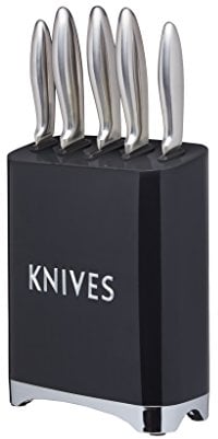 KitchenCraft Lovello Retro 5-Piece Stainless Steel Knife Set and Knife Block – Midnight Black