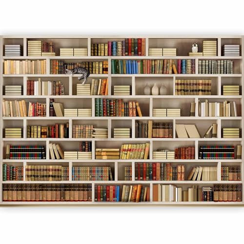 murando - Papier peint panoramique moderne 400x280 cm - Revêtement mural décoration pour chambre salon - Design unique et moderne - Beige rouge blanc vert - Livres rétro fond vintage 10110905-29