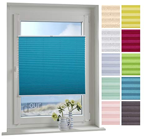 ourdeco® Plissee / 100 x 150 cm (Breite x Höhe) Blue Lagoon/lichtdurchlässig, Blickdicht/verspannt/zum Klemmen und Montage ohne Bohren
