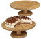 Assiette à gâteau sur Pied, Lot de 2, 33 cm, Bambou, Assiette à Tarte, Plat de Service Rond, HxD: 11,5 x 33 cm, Nature