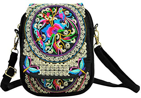 Daliuing Women Girls Shoulder Bag Vintage Bohemian Ethnic Crossbody Bag Exquisite Flower Embroidery Messenger Satchel Frosted Handbag Canvas Clutch Pouch for Phone Headset Colorful