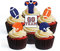 American Football Edible Cupcake Toppers - Blue and Orange Wafer Decorations for Game Day, Football Party, Sports Celebration Cake - PRECUT 2 Inch/5cm (Pack of 12)