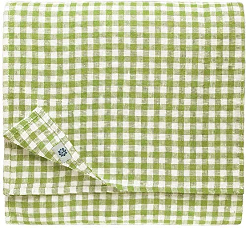 Linen & Cotton Tischdecke Tischtuch Tischwäsche Kariert im Landhausstil Estella -100% Leinen, Weiß Weiss Grün (80 x 80 cm) Quadratische Festliche Frühling/Home Küche Restaurant Cafe Hotel Gastronomie
