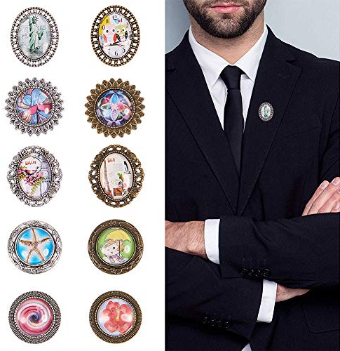 SUNNYCLUE DIY 10 PCS Mariée Groomsmen Bouquet Breloques Broche Photo Charmes De Mariage Boutonnière Broche Kit avec Pendentif Plateaux Et Cabochons en Verre Clair Antique Bronze