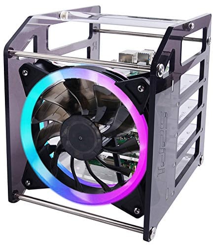 GeeekPi Raspberry Pi Cluster Caja, Raspberry Pi Rack Case Caja apilable con Ventilador 120mm RGB LED 5V Fan para Raspberry Pi 4B / 3B + / 3B / 2B / B + y Jetson Nano (4 Capas)