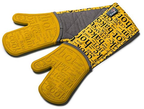 Zeal Silicone Heavy Duty Double Oven Gloves Mitts Script-Mustard