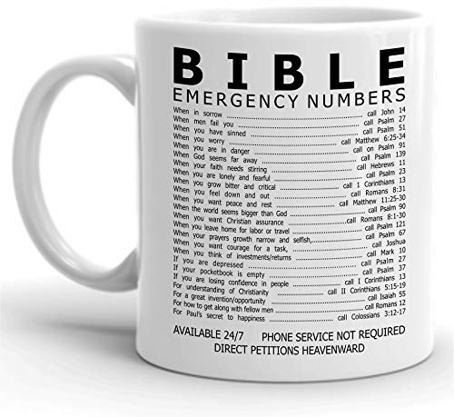 CiderPressMugs® Christian Gifts Bible Emergency Numbers Mug Cup Christian Print of Cup Gifts for Women Men