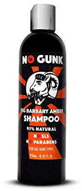 NO GUNK Shampooing Naturel Bio Pour Homme - Sans Sulfates/SLS, Sans Silicone, Sans Paraben - Pour Tous Types de Cheveux - Fig Barbary Shampoo (Amber, 250ml)