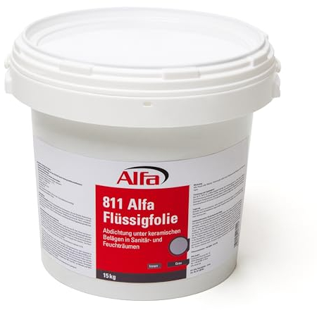 Alfa Flüssigfolie grau 15 kg - Abdichtung unter keramischen Belägen in Sanitär- und Feuchträumen, Dichtmasse Fliesenabdichtung Badabdichtung Küchenabdichtung Dichtfolie