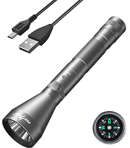 PEETPEN Lampe de poche Rechargeable USB Puissante avec Boussole, étanche Lampe Torche pour le camping, la randonnée et les urgences
