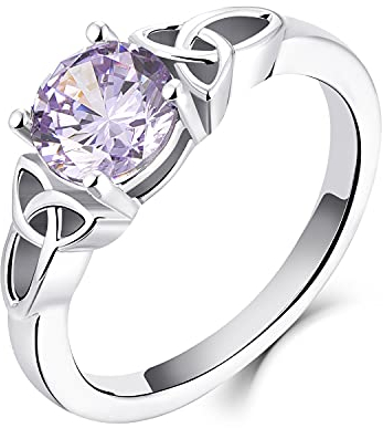 YL Keltischer Ring 925 Sterling Silber Juni Geburtsstein Alexandrit Zirkonia Solitaire Ring Verlobungs-Ehering für Brautfrauen Women(Größe 60）