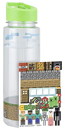 Minecraft Paladone Water Bottle with Bonus Decals | Officially Licensed Merchandise