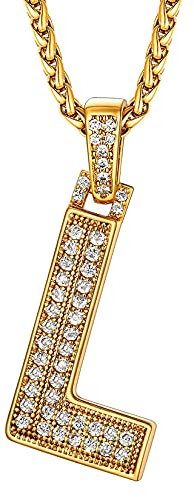U7 Damen CZ Iced Buchstaben Anhänger Halskette Glücklich Letter L Iced Out Kette Gold Initiale Anfangsbuchstaben Anhänger mit Zirkonia Collier Buchstabenanhänger Namenkette Halsschmuck für Vatertag