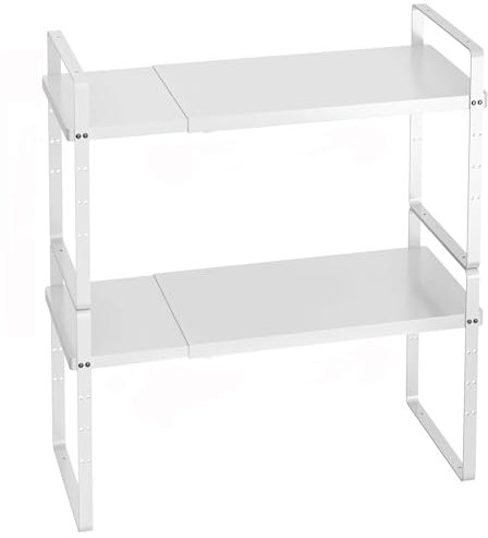 IPEGTOP 2 Stück erweiterbares Schrank-Aufbewahrungsregal, Organizer, Robustes Stahl-Metall, Gewürzregal, verstellbare Höhe, Zuhause, Büro, Speisekammer, Regal, Raumerhöhung für Theke, groß – weiß