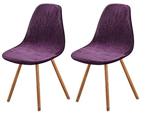 Schalenstuhl Bezug,Velvet Stretch Stuhlhussen 2er Set,Moderne Stuhlbezug Abnehmbar Waschbar Spannbezug Chair Cover für Esszimmerstühle Schwingstuhl Hochzeit Büro Bankette Partys Deko Lila