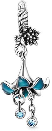 GNOCE Blaue Phalaenopsis-Orchideen-Blumen-Anhänger-Charm 925er Sterlingsilber Charm-Perle mit blauen CZ-Steinen für Armband/Halskette für Frauen Mädchen Muttertagsgeschenk