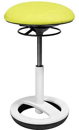 TOPSTAR Sitness Bob, ergonomischer Sitzhocker, Arbeitshocker, Bürohocker mit Schwingeffekt, Sitzhöhenverstellung, Standfußring Alu, weiß lackiert, Stoffbezug, Gelbgrün
