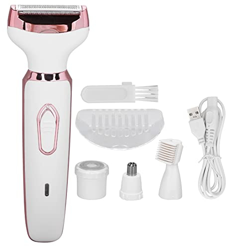 Elektrischer Damenrasierer 4 in 1 Bikini Trimmer Frauenrasierer mit Edelstahlklinge Nass und Trockenrasur Gesichtshaarentferner Augenbrauenschneider