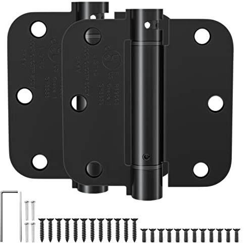 HOSOM Self Closing Door Hinge 3.5 Inch, Spring Hinge, Adjustable Tension for Interior Door, UL Listed, for Left and Right Hand Door, 5/8'' Radius Corners, Matte Black, 2 Pack