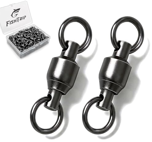 FishTrip 30 Pack Ball Bearing Fishing Swivels, High Strength Stainless Steel Swivels Fishing Tackle Solid Welded Rings Barrel Swivels Fishing Connectors for Saltwater Freshwater Size 0