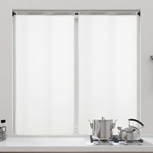 DALINA Textil - Cortina Cocina translúcida 45x120cm, Visillo para Cocina, Comedor, Marco de Puerta 2 Pieza Tejido Gasa Finas Diseño Milrayas 45x120cm Blanco