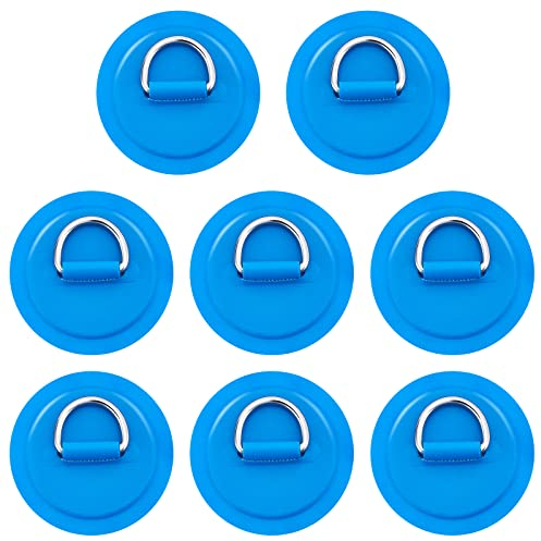 WEBEEDY 8 Stück D-Ring Pad Edelstahl-D-Ring-Pad, PVC für Schlauchboot, Floß, Kajak, Regale,Deck-Befestigungsset Sup Board Surfboard Kanu Rafting-Zubehör kein Kleber enthalten (Blau)