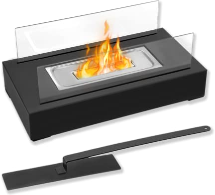 Froadp Bioethanol Tischkamin aus Gehärtetes Glas und Edelstahl Ethanol Kamin für Indoor und Outdoor Modernes Tischfeuer Ethanol Kamin für Balkon Garten Esstisch Zimmer Deko (Rechteck, 35x18x14.5cm)